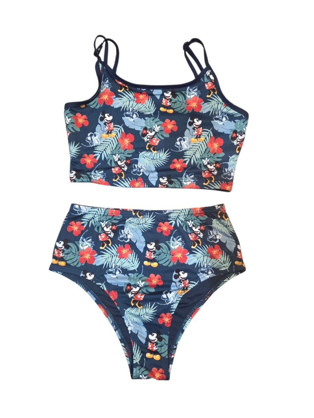 Disney Mickey & Minnie Tropical Floral Two-Piece Bikini Set Navy & Red Hibiscus